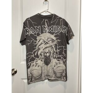 NWOT Iron Maiden All Over Print T Shirt Mens Medium Gray Lightning Storm Retro M